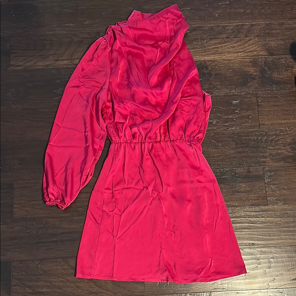 Red Sheath Dress with Bishop Sleeves and Cowl Neck for Cocktail